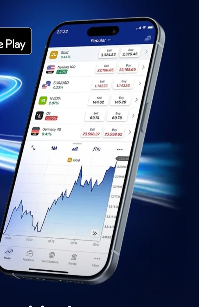 Mobile trading platform showing live global markets